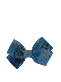 Harris Tweed Hair Clip Bow Blue with Overcheck