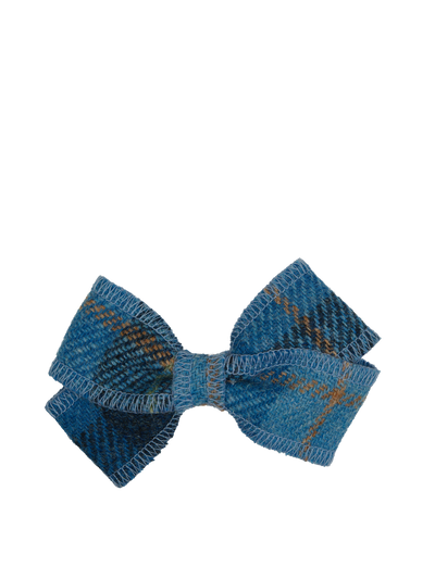 Harris Tweed Hair Clip Bow Blue with Overcheck