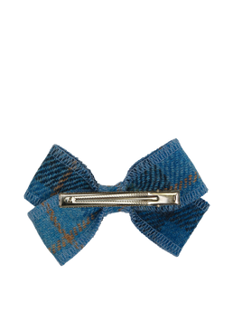 Harris Tweed Hair Clip Bow Blue with Overcheck