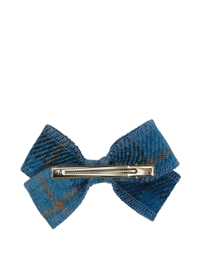 Harris Tweed Hair Clip Bow Blue with Overcheck
