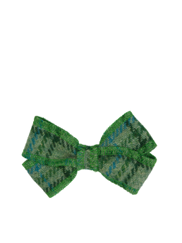Harris Tweed Hair Clip Bow Green with Overcheck