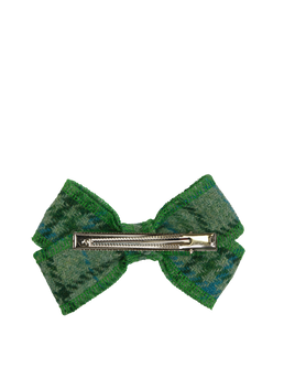 Harris Tweed Hair Clip Bow Green with Overcheck