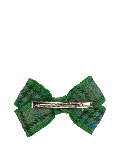 Harris Tweed Hair Clip Bow - Green with Overcheck