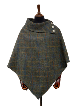 Harris Tweed Ladies Celtic Cape Green Herringbone With Overcheck