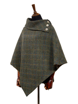 Harris Tweed Ladies Celtic Cape Green Herringbone With Overcheck