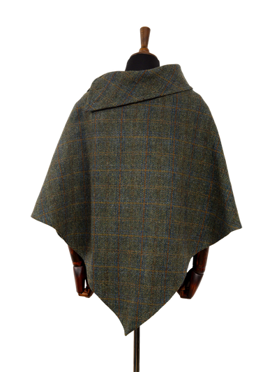 Harris Tweed Ladies Celtic Cape Green Herringbone With Overcheck
