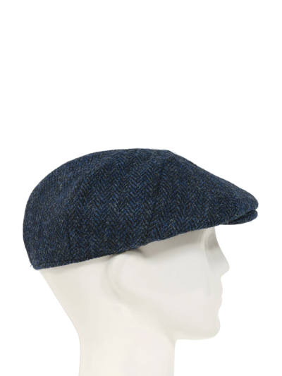Harris Tweed 8 Piece Flat Cap Navy Herringbone HH