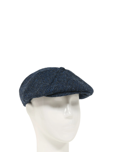 Harris Tweed 8 Piece Flat Cap Navy Herringbone HH