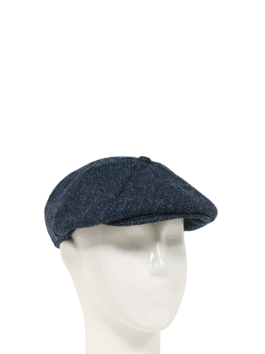 Harris Tweed 8 Piece Flat Cap - Navy Herringbone (HH)