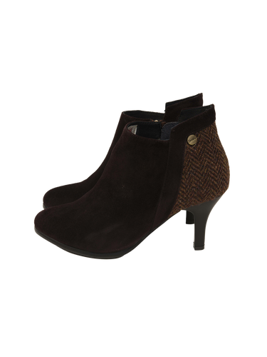 Harris Tweed Isla Pointed Heel Boots - Coffee Herringbone