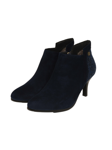 Harris Tweed Isla Pointed Heel Boots - Navy Herringbone