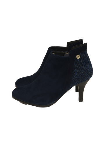 Harris Tweed Isla Pointed Heel Boots - Navy Herringbone