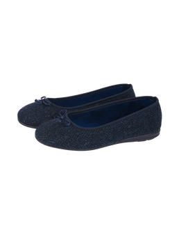Harris Tweed Ballerina Pumps Navy Herringbone