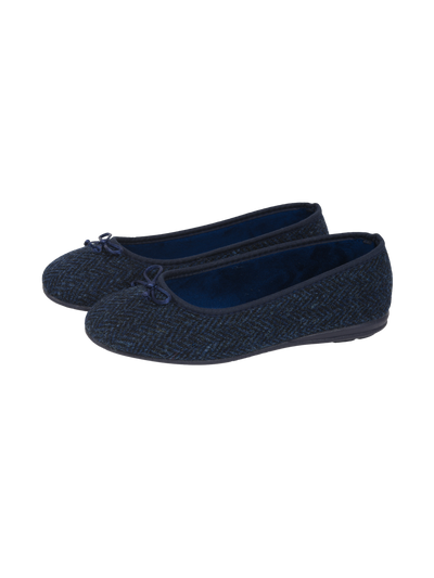 Harris Tweed Ballerina Pumps Navy Herringbone