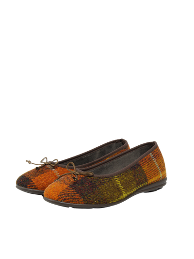 Harris Tweed Ballerina Pumps Rust Check
