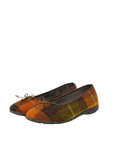 Harris Tweed Ballerina Pumps Rust Check