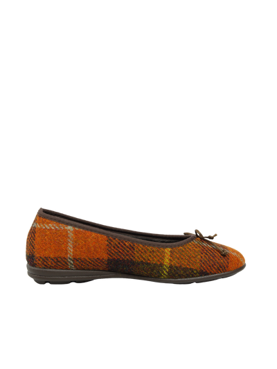 Harris Tweed Ballerina Pumps Rust Check