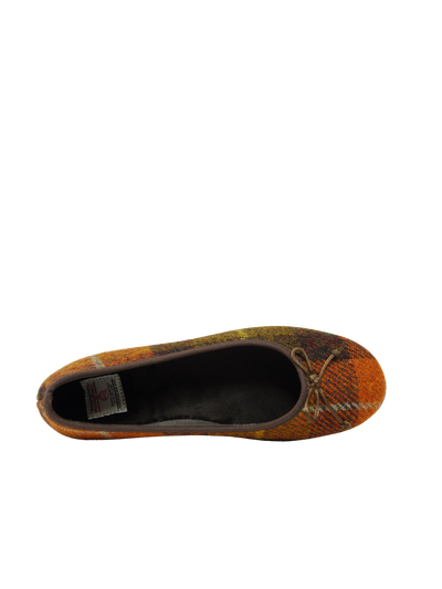 Harris Tweed Ballerina Pumps Rust Check