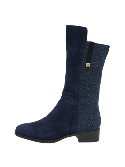 Harris Tweed Brodie Calf Length Boots Navy Herringbone