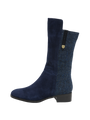 Harris Tweed Brodie Calf Length Boots Navy Herringbone
