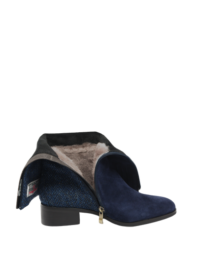 Harris Tweed Brodie Calf Length Boots Navy Herringbone