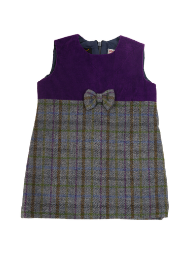 Harris Tweed Childrens Dress - Grey/Purple Check