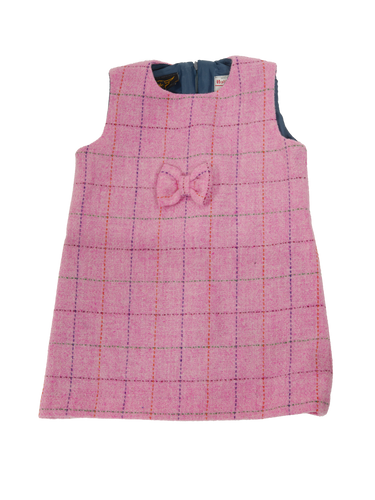 Harris Tweed Childrens Dress - Pink With Overcheck