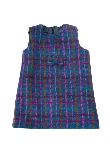 Harris Tweed Childrens Dress - Purple/Teal Check