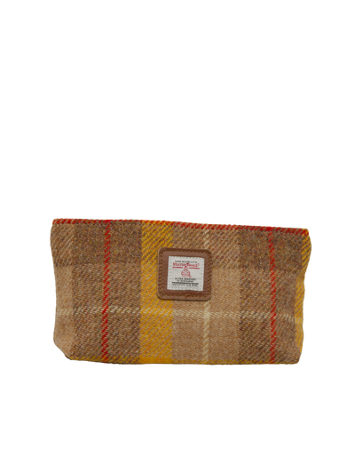 Harris Tweed Cosmetic Bag - A0230 (Tan Leather) (Small Label)