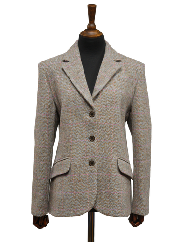 Harris Tweed Ladies Fitted Jacket - Pink Herringbone With Overcheck