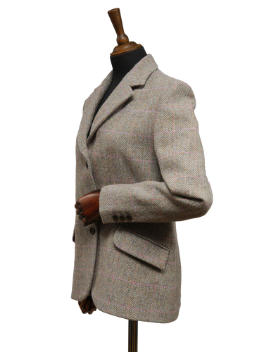 Harris Tweed Ladies Fitted Jacket - Pink Herringbone With Overcheck