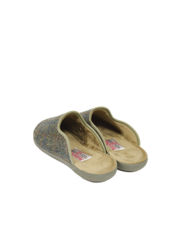Harris Tweed Gents Slippers Green Herringbone With Overcheck