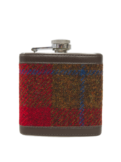 Harris Tweed Hip Flask - A001 Brown Leather