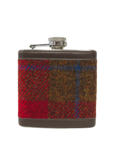 Harris Tweed Hip Flask - A001 (Brown Leather)