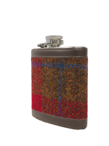 Harris Tweed Hip Flask - A001 (Brown Leather)
