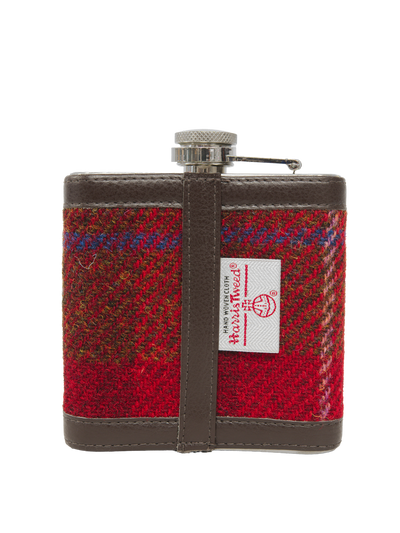 Harris Tweed Hip Flask - A001 Brown Leather