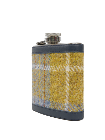 Harris Tweed Hip Flask A0102 (Navy Leather)