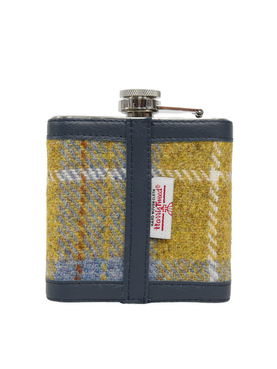 Harris Tweed Hip Flask A0102 (Navy Leather)