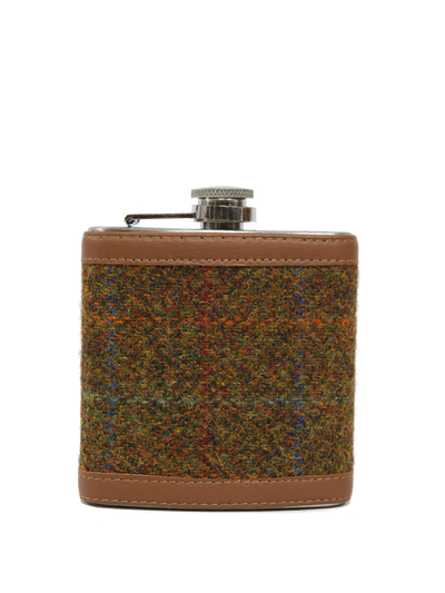 Harris Tweed Hip Flask - A0116 (Tan Leather)