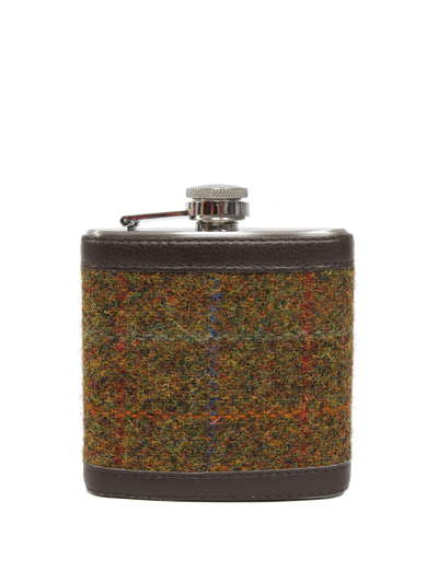 Harris Tweed Hip Flask - A0116 (Brown Leather)