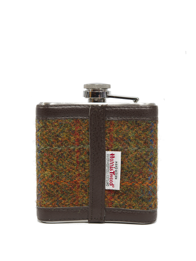 Harris Tweed Hip Flask - A0116 (Brown Leather)