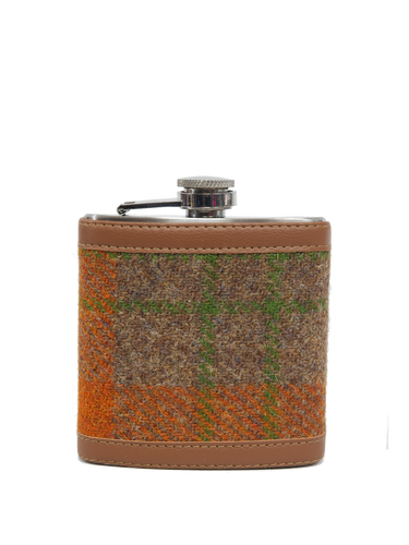 Harris Tweed Hip Flask - A0124 (Tan Leather)