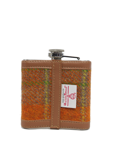 Harris Tweed Hip Flask - A0124 (Tan Leather)