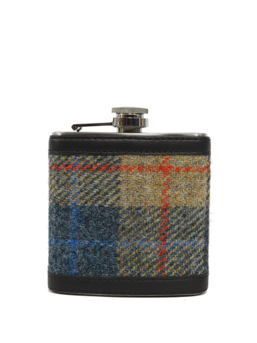 Harris Tweed Hip Flask - A0162 (Black Leather)
