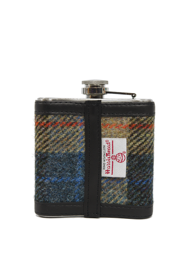 Harris Tweed Hip Flask - A0162 (Black Leather)
