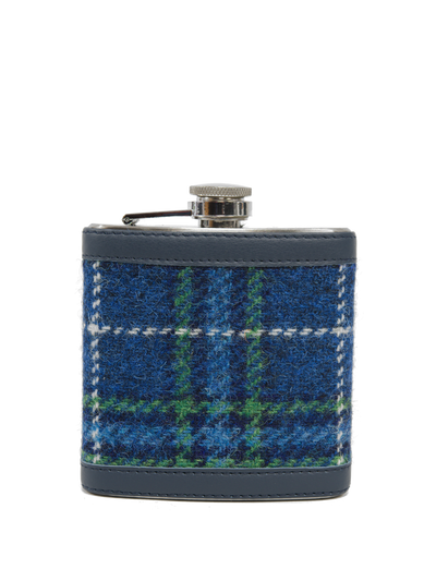 Harris Tweed Hip Flask - A0169 (Navy Leather)