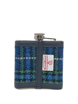 Harris Tweed Hip Flask A0169 (Navy Leather)