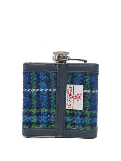 Harris Tweed Hip Flask - A0169 (Navy Leather)