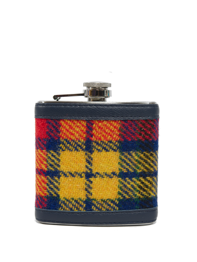 Harris Tweed Hip Flask - A0170 (Navy Leather)