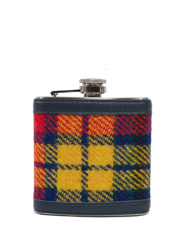 Harris Tweed Hip Flask - A0170 (Navy Leather)